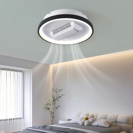 Lustra LED 92W cu Ventilator Negru, LED inclus, 1 surse de iluminare, Lumina: Cald, Natural, Rece