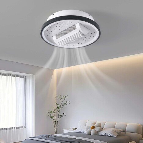 Lustra LED 92W cu Ventilator Negru, LED inclus, 1 surse de iluminare, Lumina: Cald, Natural, Rece, E