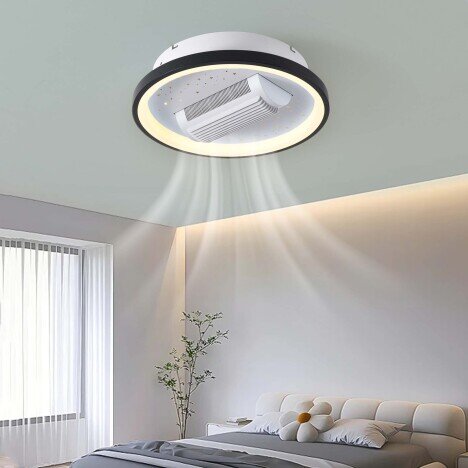 Lustra LED 92W cu Ventilator Negru, LED inclus, 1 surse de iluminare, Lumina: Cald, Natural, Rece, E