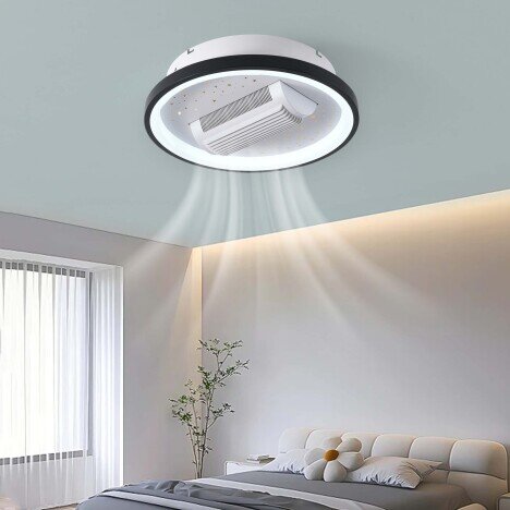 Lustra LED 92W cu Ventilator Negru, LED inclus, 1 surse de iluminare, Lumina: Cald, Natural, Rece, E